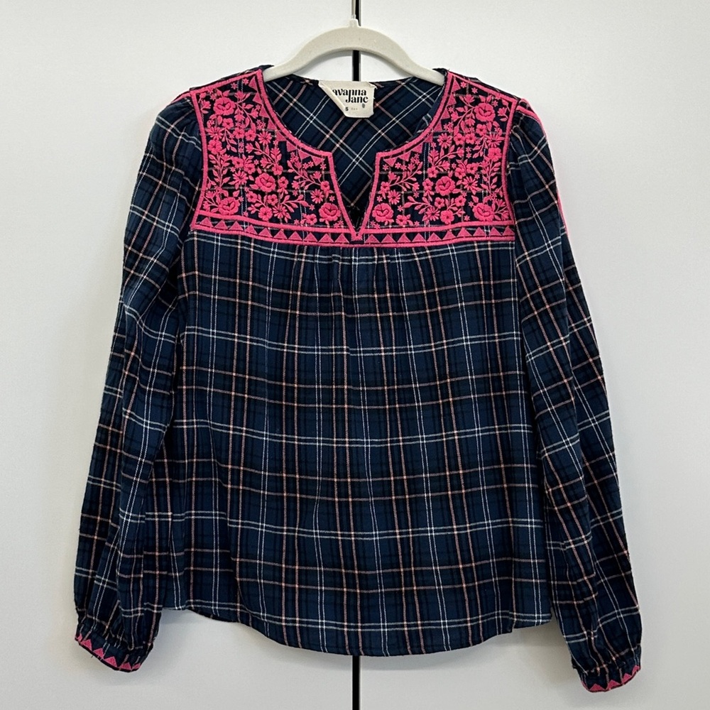Savannah Jane Flannel Cotton Plaid Embroidered Shirt Sz S